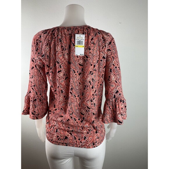 F. Michael Kors Top Size M Paisley Multicolor Pink Top Ruffle Sleeve NWT $64 - Picture 4 of 11